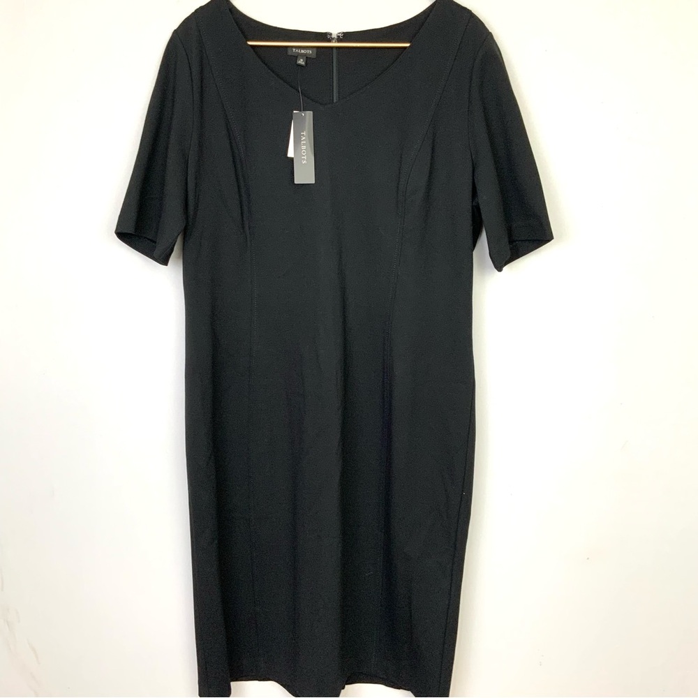 NWT Talbots Sz 16 Black Ponte Knit Stretch Shift Dress Office‎ Classic Career